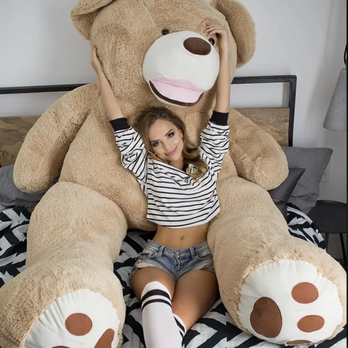 Big Plush Teddy Bear, Soft Toy, 220 Cm, 86 Inches, 7.2 Feet, Light Brown, Bobo - immagine 3